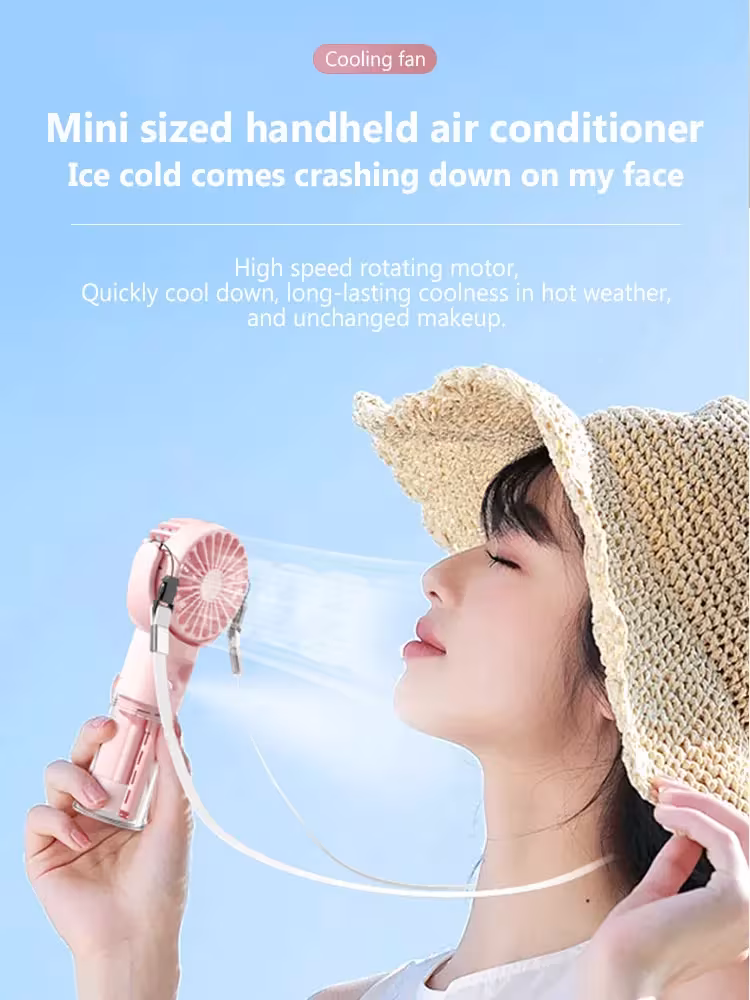 Portable Handheld Spray Fan 4-Speed Water Spray Mist Fan Summer Cooling Artifact USB Charging Summer Supplies Outdoor Mini Fan