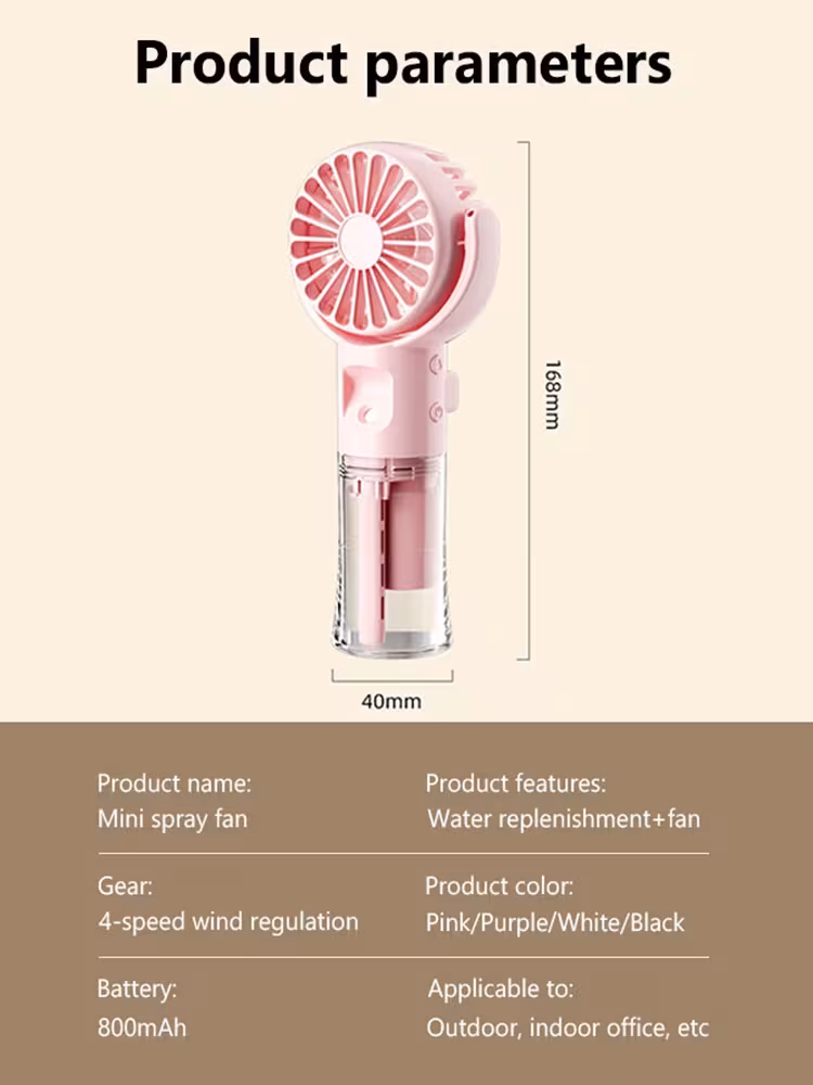Portable Handheld Spray Fan 4-Speed Water Spray Mist Fan Summer Cooling Artifact USB Charging Summer Supplies Outdoor Mini Fan