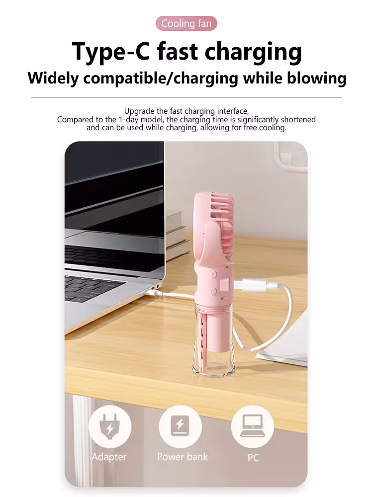 Portable Handheld Spray Fan 4-Speed Water Spray Mist Fan Summer Cooling Artifact USB Charging Summer Supplies Outdoor Mini Fan