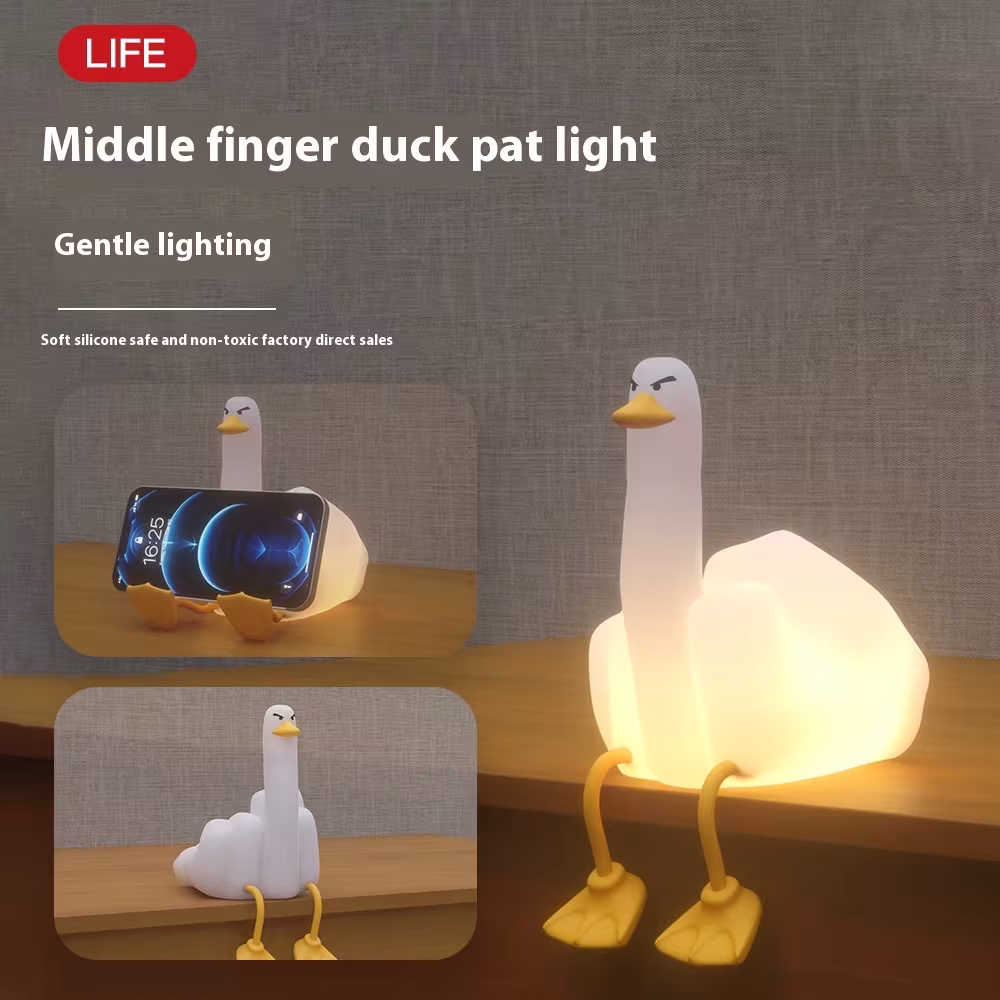 Amazon Cross-border Creative Gift Middle Finger Duck Small Night Lamp Rechargeable Dimming Vinyl Little Duck Night Light