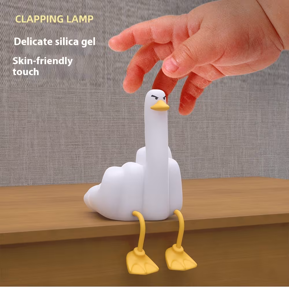 Amazon Cross-border Creative Gift Middle Finger Duck Small Night Lamp Rechargeable Dimming Vinyl Little Duck Night Light