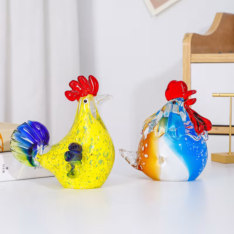 Creative Colorful Glass Rooster Decoration Glass Chicken Desk TV Cabinet Hallway Home Desktop Decorative Crafts