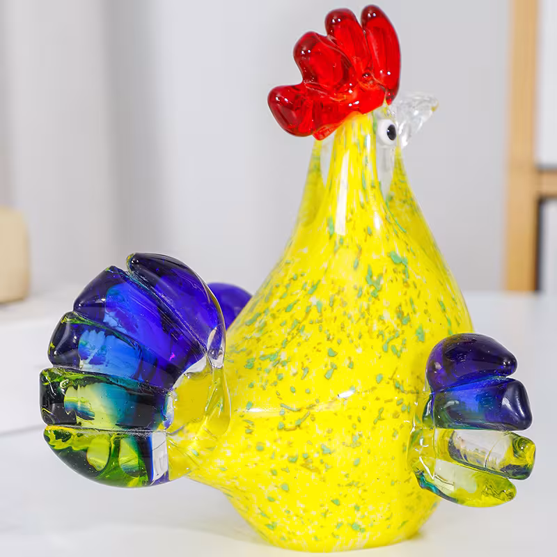 Creative Colorful Glass Rooster Decoration Glass Chicken Desk TV Cabinet Hallway Home Desktop Decorative Crafts
