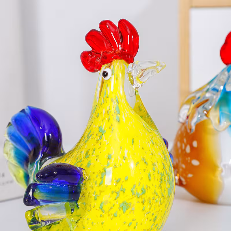 Creative Colorful Glass Rooster Decoration Glass Chicken Desk TV Cabinet Hallway Home Desktop Decorative Crafts