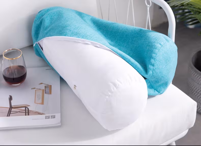 Solid Color Cotton And Linen Pillow Cylindrical Lumbar Support Pillow