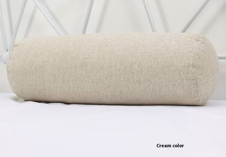 Solid Color Cotton And Linen Pillow Cylindrical Lumbar Support Pillow