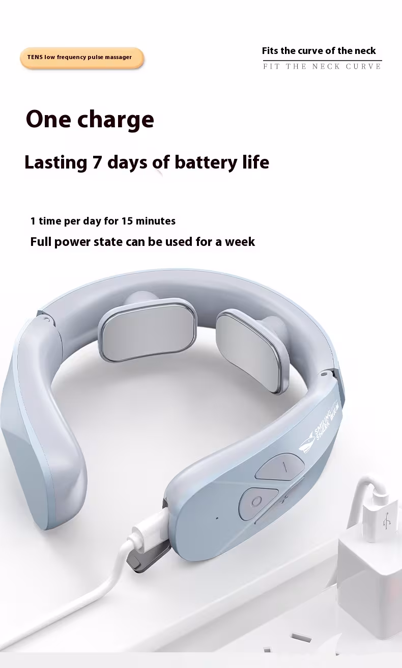 Electric Neck Massager EMS Pulse Rechargeable USB Cervical Traction Therapy Massage Stimulator Pain Relief Heating Function