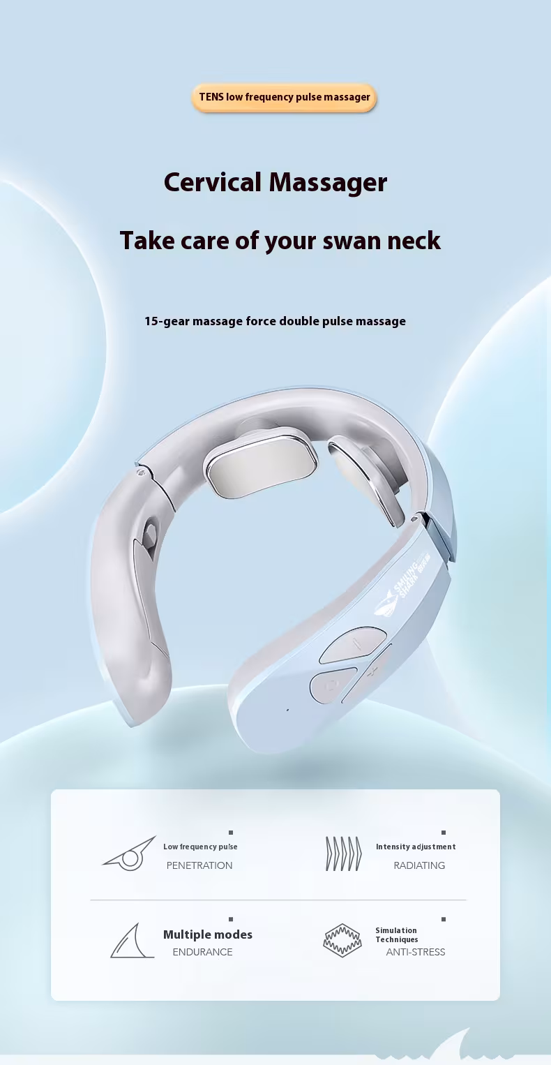 Electric Neck Massager EMS Pulse Rechargeable USB Cervical Traction Therapy Massage Stimulator Pain Relief Heating Function