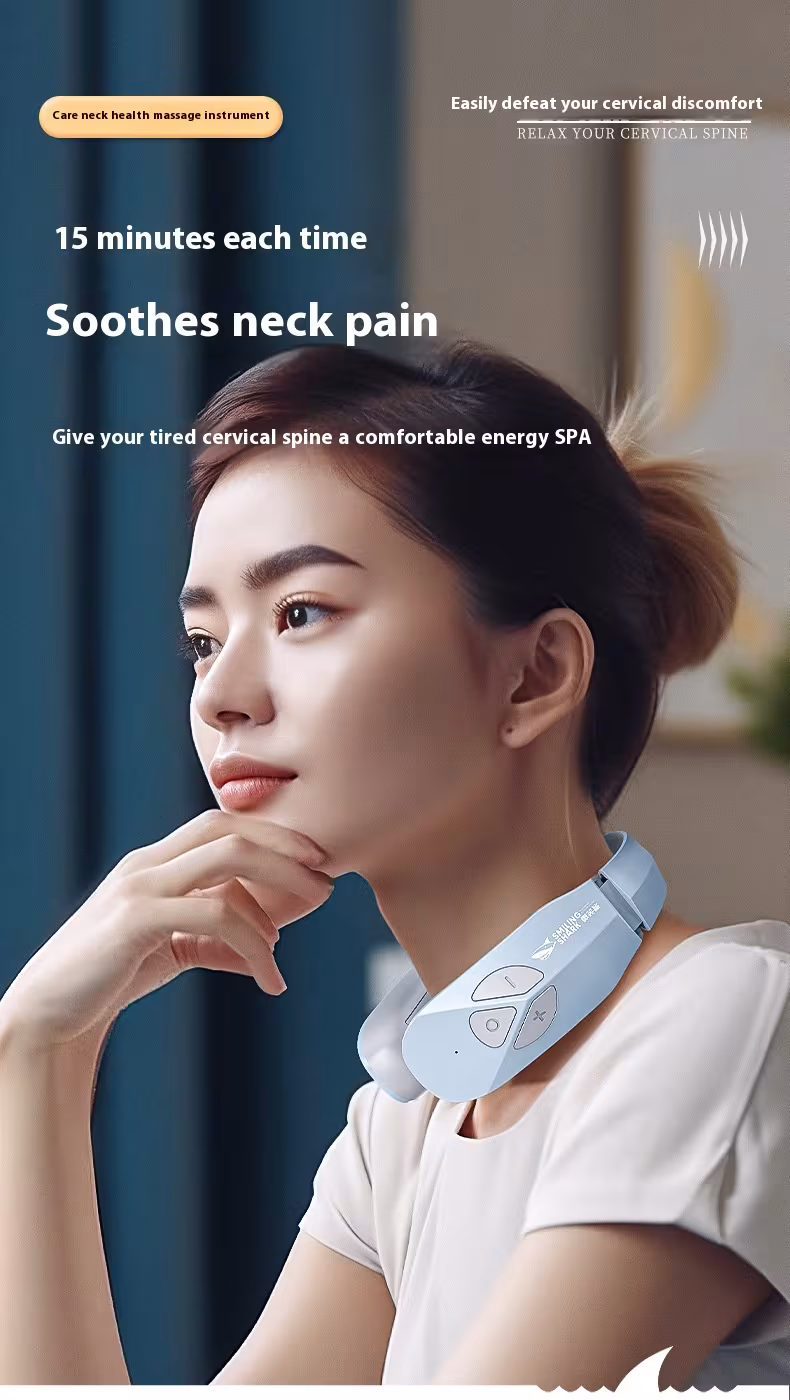 Electric Neck Massager EMS Pulse Rechargeable USB Cervical Traction Therapy Massage Stimulator Pain Relief Heating Function