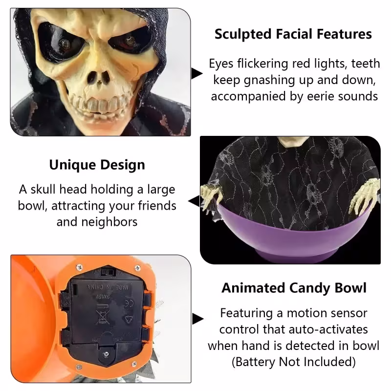 Joyful Halloween Ornament Fruits Tray Scary Screaming Luminous Eye Swinging Skull Decorative Candy Organizer For Party Resturant