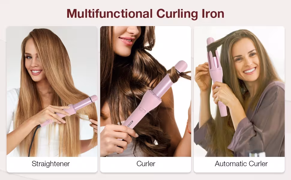 New 2 In 1 Automatic Hair Curler Straightener Negative Ion Electric Ceramic Fast Heating Rotating Magic Curler