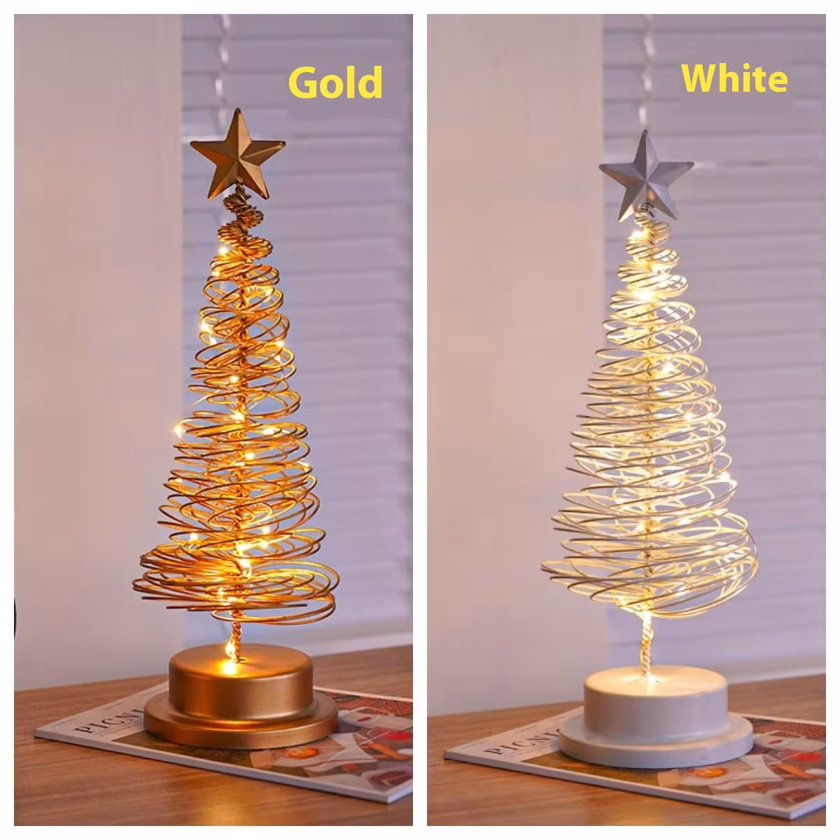 LED Christmas Tree Spiral Light Table Ornament Wrought Iron Xmas Tree Bedroom Desk Lamp Christmas Atmosphere Night Light Decor