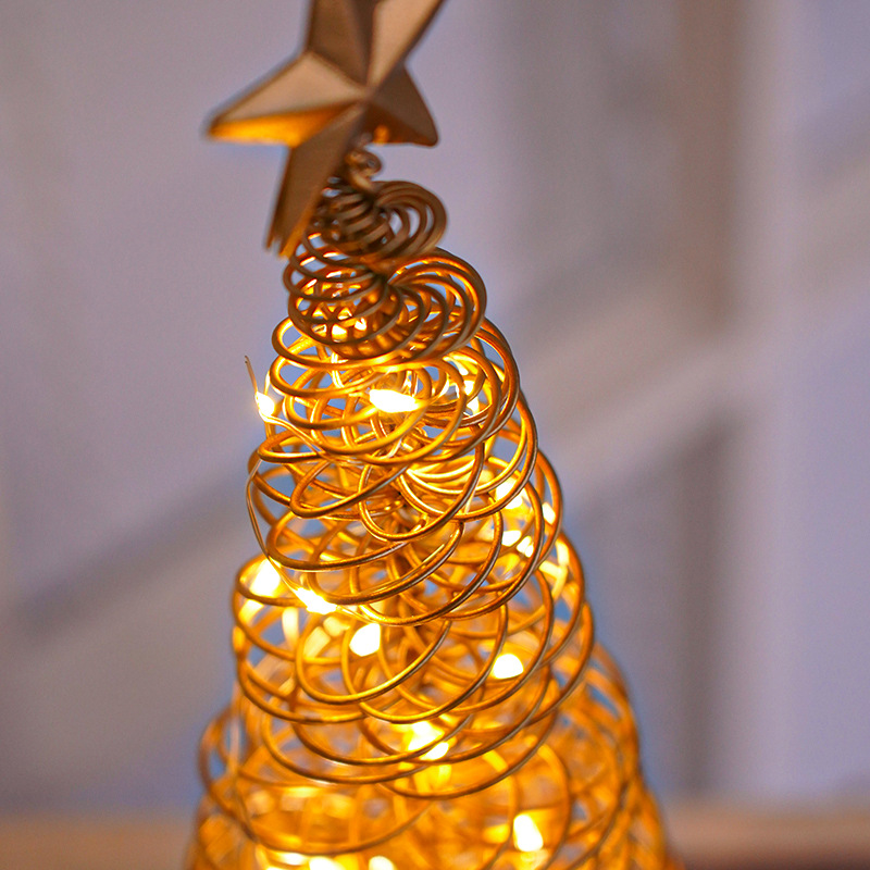 LED Christmas Tree Spiral Light Table Ornament Wrought Iron Xmas Tree Bedroom Desk Lamp Christmas Atmosphere Night Light Decor
