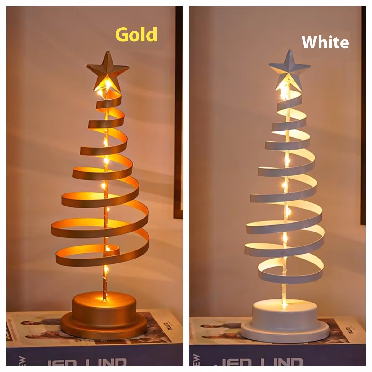 LED Christmas Tree Spiral Light Table Ornament Wrought Iron Xmas Tree Bedroom Desk Lamp Christmas Atmosphere Night Light Decor