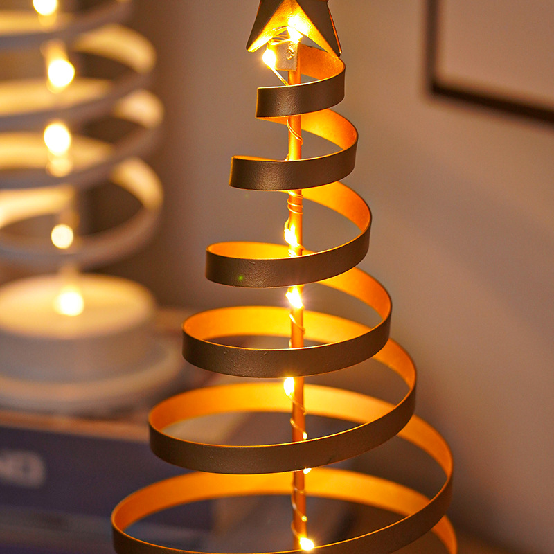 LED Christmas Tree Spiral Light Table Ornament Wrought Iron Xmas Tree Bedroom Desk Lamp Christmas Atmosphere Night Light Decor