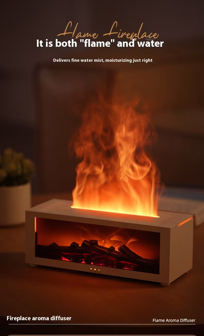 New Flame Aromatherapy Machine Colorful Essential Oil Diffuser Home Large Fog Volume Flame Humidifier 3D Flame Fireplace Machine