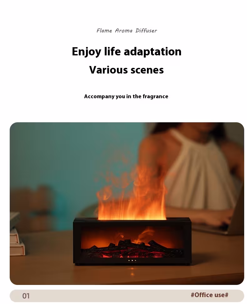 New Flame Aromatherapy Machine Colorful Essential Oil Diffuser Home Large Fog Volume Flame Humidifier 3D Flame Fireplace Machine