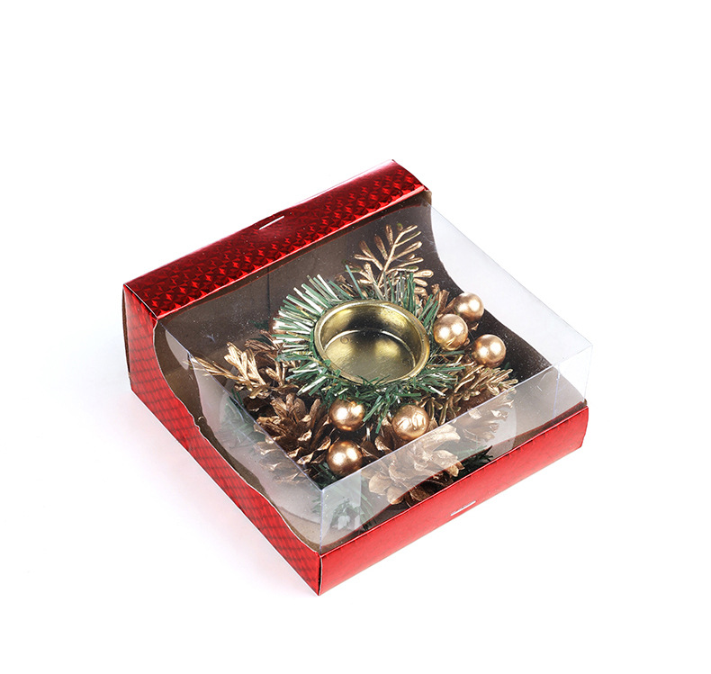 Christmas Candle Metals Candlestick Wreath Artificial Pinball Pinecone Candle Holder Fake Leaves Xmas New Year Home Table Decor