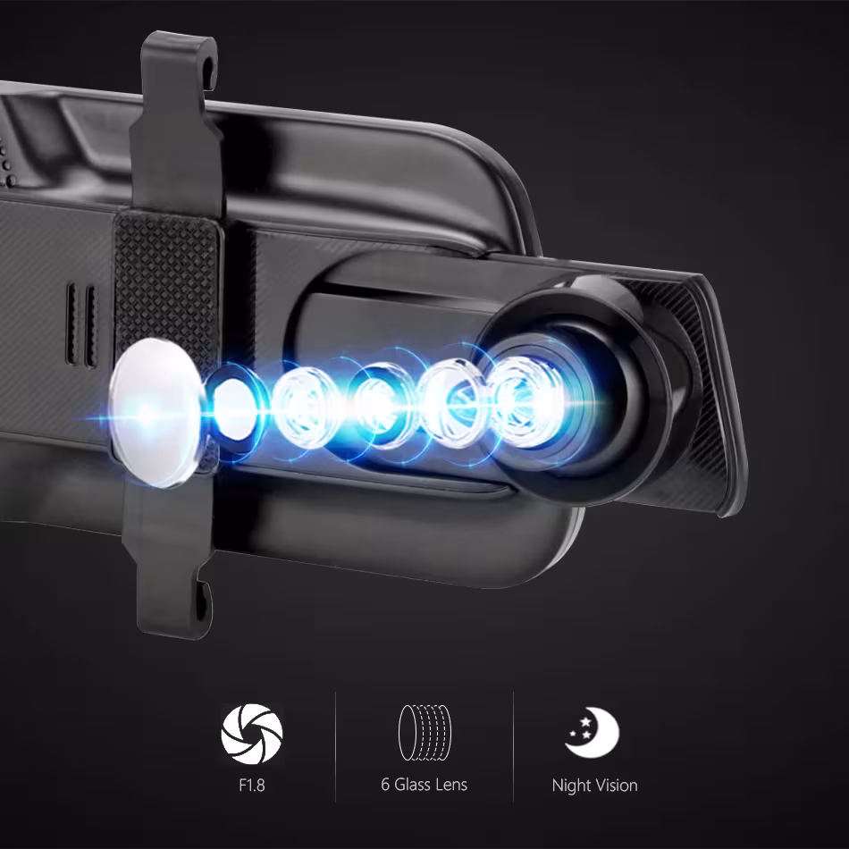 HD 1080p Dual Lens Rearview Mirror Recorder