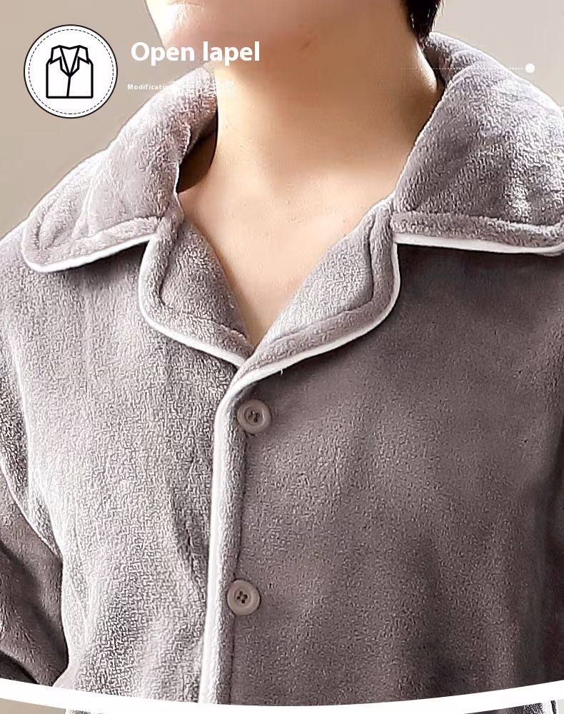 Autumn And Winter Flannel Men's Pajamas Men's Lapel Cardigan