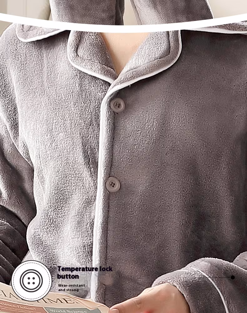 Autumn And Winter Flannel Men's Pajamas Men's Lapel Cardigan