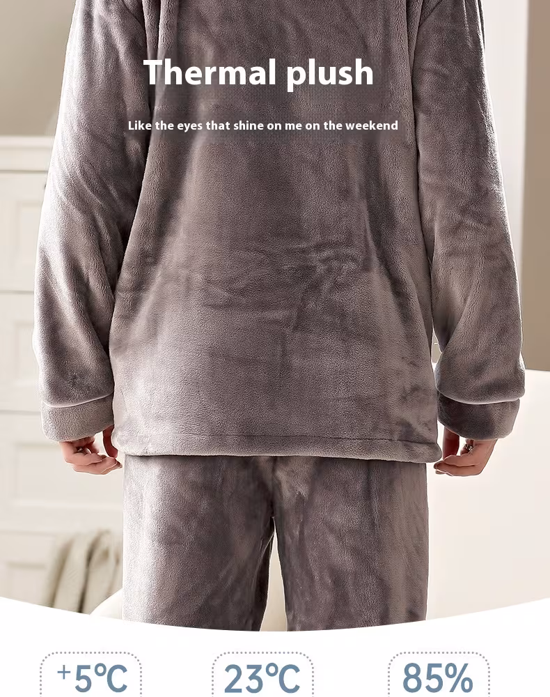 Autumn And Winter Flannel Men's Pajamas Men's Lapel Cardigan