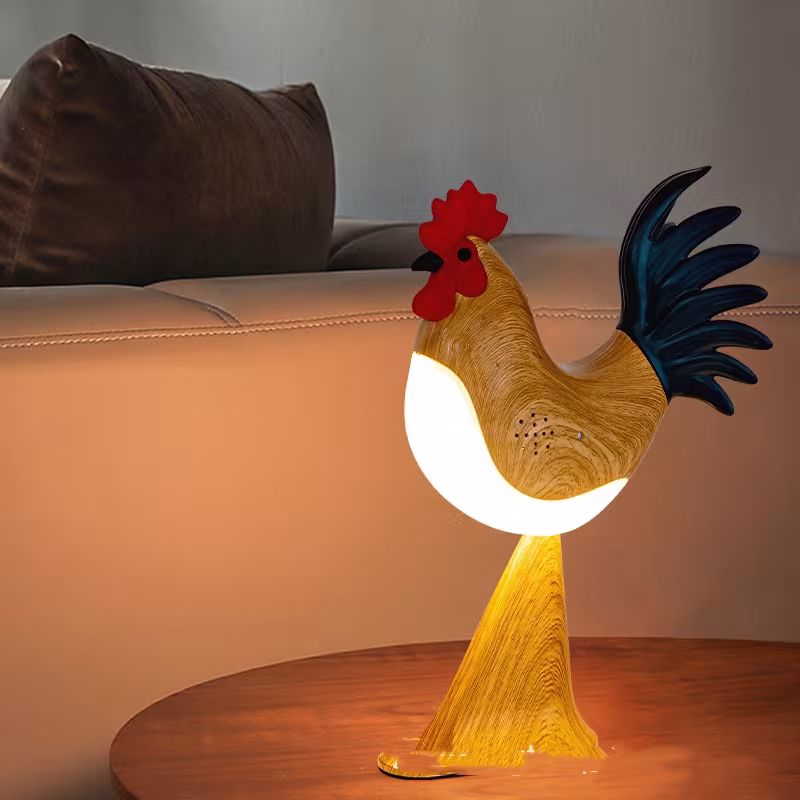 LED Rooster Night Light Touch With Sound Rechargeable Bedroom Bedside Lamp Dimmable Car Ambience Aroma Carrying Lamp Home Decor