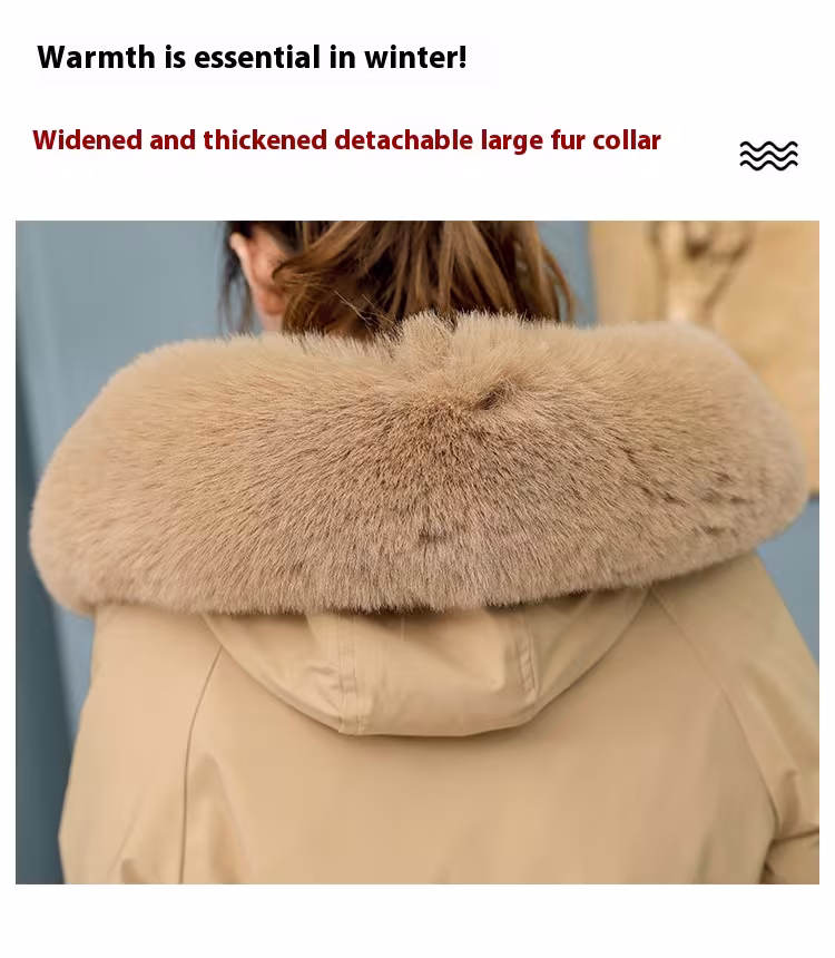 Waist Slimming Elegant Parka Cotton-padded Coat Fur Collar Western Style Velvet Lining Warm Coat