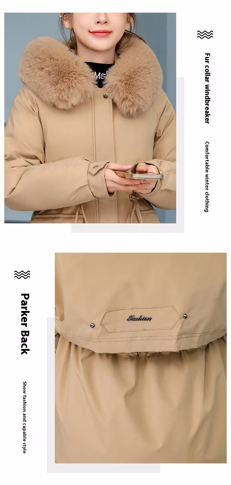 Waist Slimming Elegant Parka Cotton-padded Coat Fur Collar Western Style Velvet Lining Warm Coat