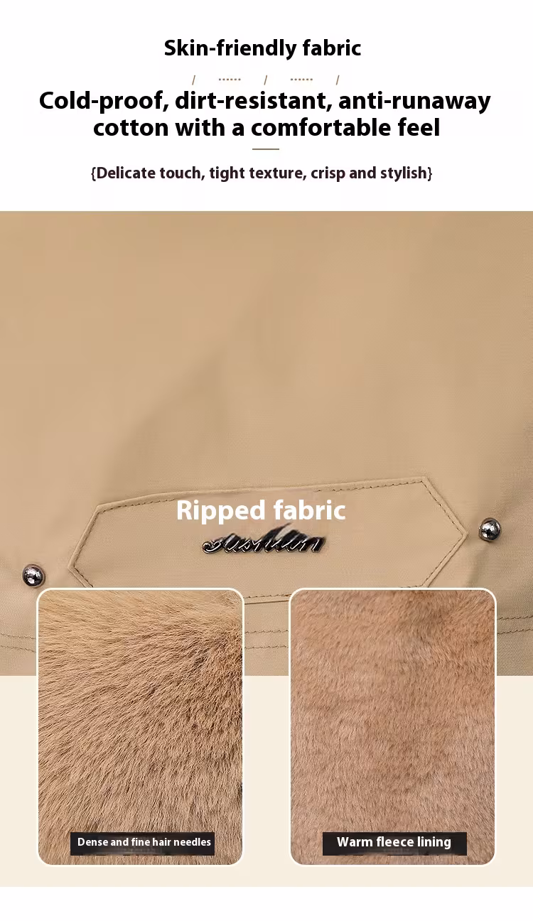 Waist Slimming Elegant Parka Cotton-padded Coat Fur Collar Western Style Velvet Lining Warm Coat