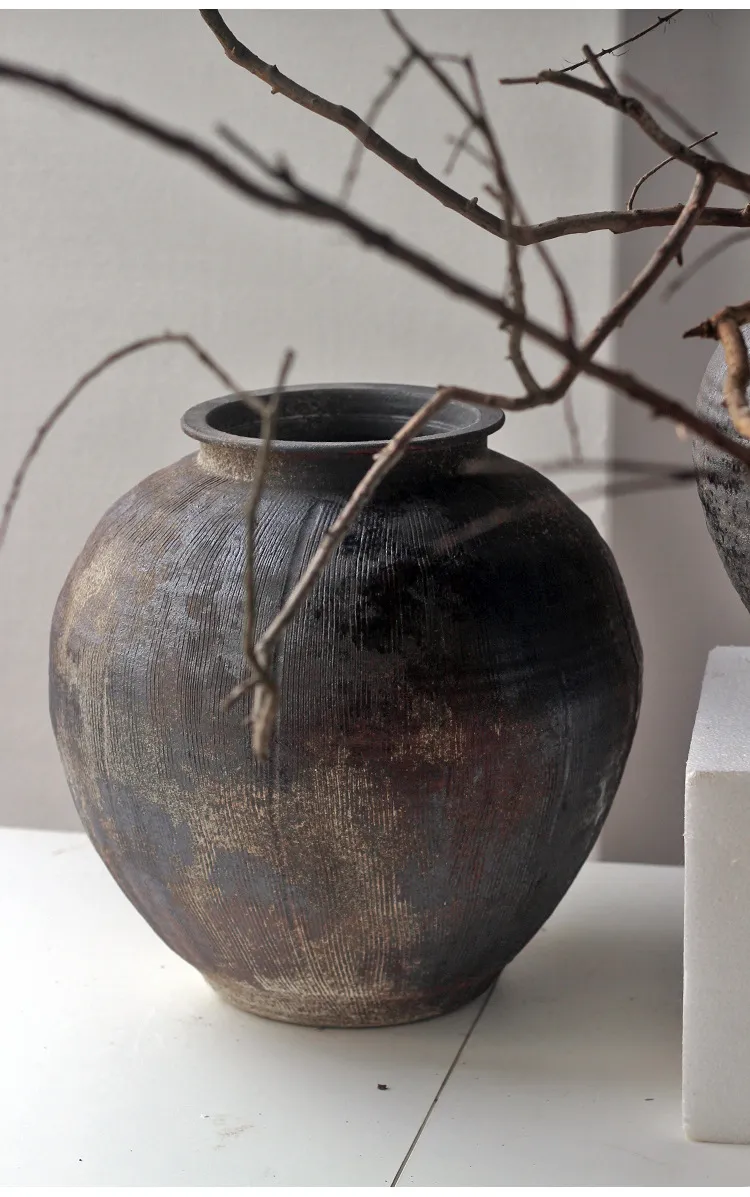 Vintage Ceramic Vase Crude Pottery Pot New Chinese Handmade