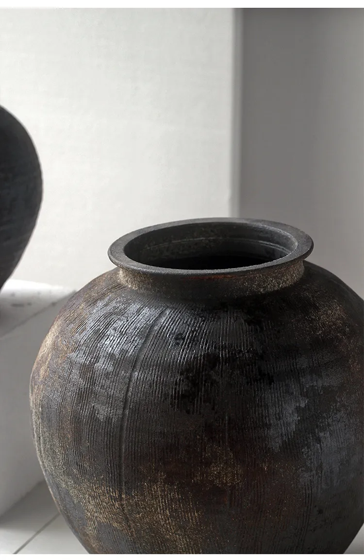 Vintage Ceramic Vase Crude Pottery Pot New Chinese Handmade