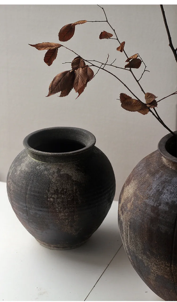 Vintage Ceramic Vase Crude Pottery Pot New Chinese Handmade