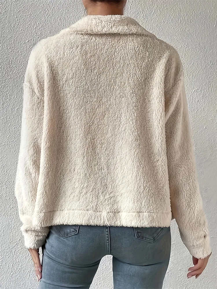 Short Velvet White Lapel Woolen Coat
