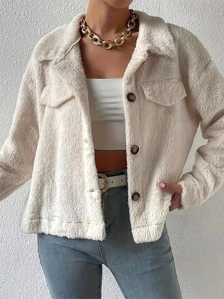 Short Velvet White Lapel Woolen Coat