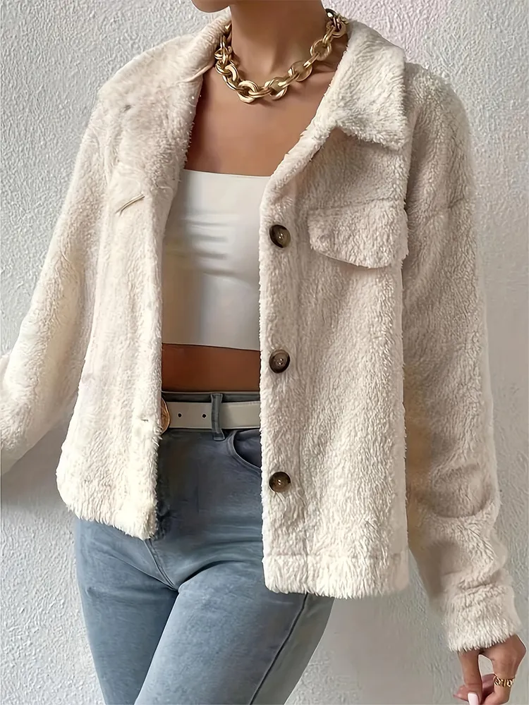Short Velvet White Lapel Woolen Coat