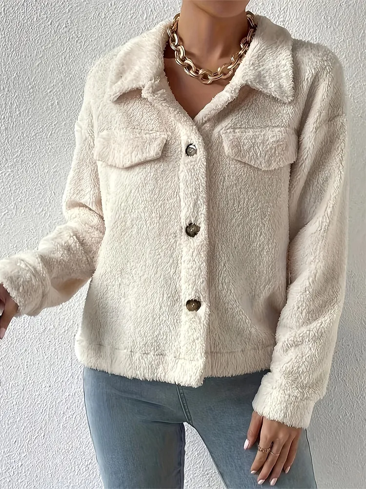 Short Velvet White Lapel Woolen Coat