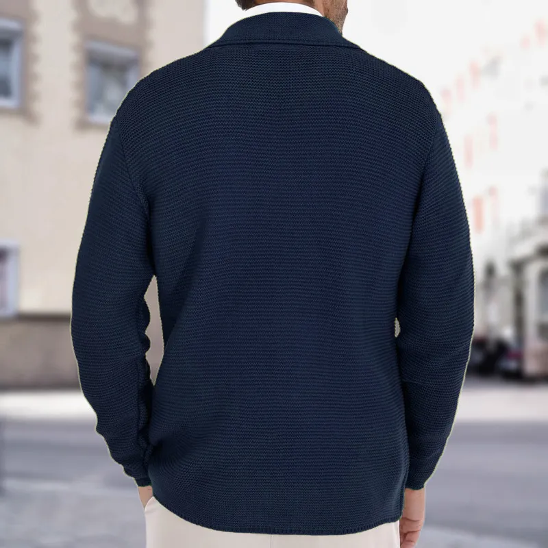 Cardigan Lapel Sweater Coat For Men Fall Winter Slim Double Breasted Sweaters Business Casual Style Lightweight Tops