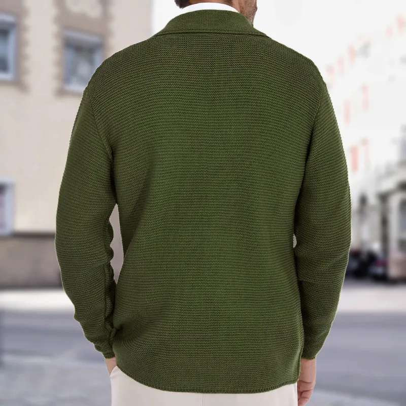 Cardigan Lapel Sweater Coat For Men Fall Winter Slim Double Breasted Sweaters Business Casual Style Lightweight Tops