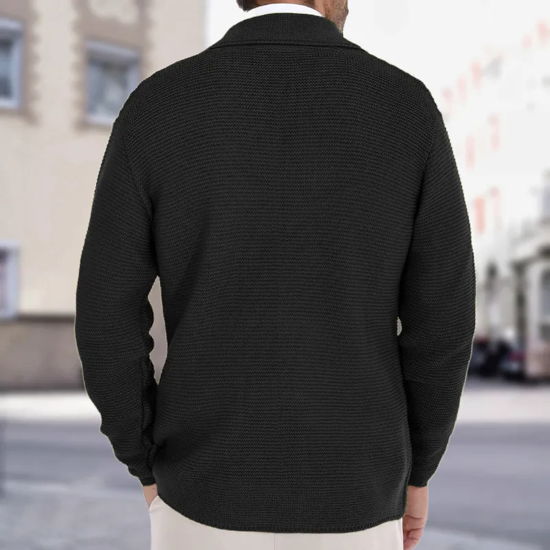 Cardigan Lapel Sweater Coat For Men Fall Winter Slim Double Breasted Sweaters Business Casual Style Lightweight Tops