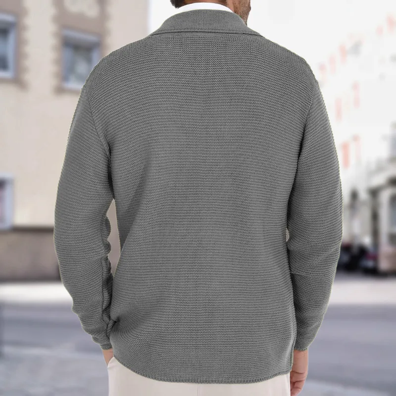 Cardigan Lapel Sweater Coat For Men Fall Winter Slim Double Breasted Sweaters Business Casual Style Lightweight Tops