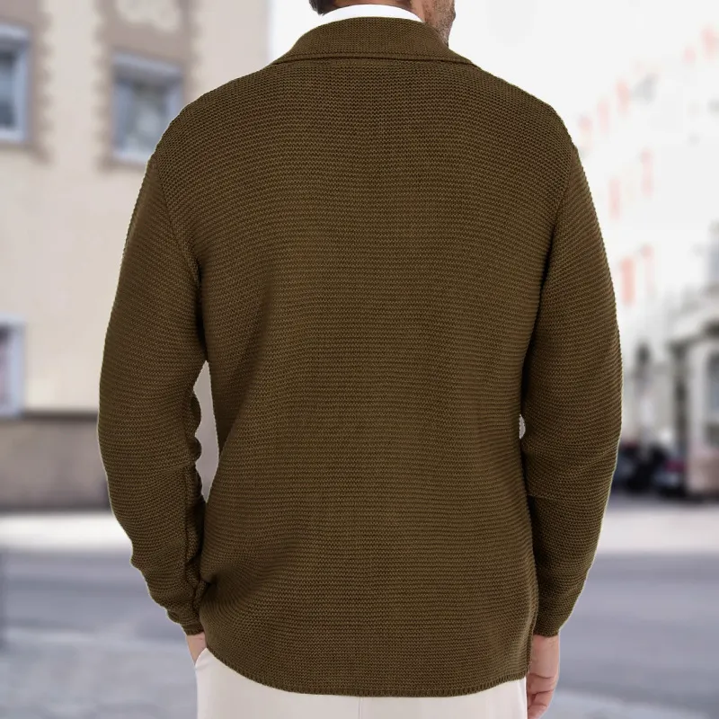 Cardigan Lapel Sweater Coat For Men Fall Winter Slim Double Breasted Sweaters Business Casual Style Lightweight Tops