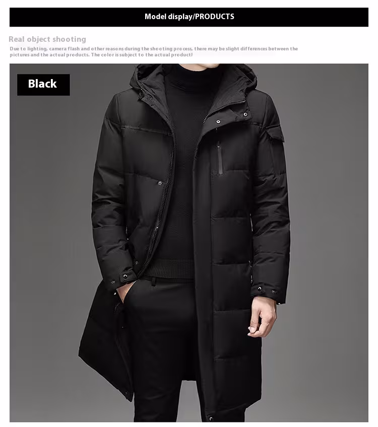 Down Jacket Fashion Long Stand-up Collar Zipper Thermal Cardigan Coat