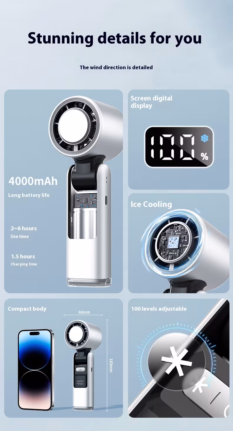 Turbos Chilled Ice Sensation Cold Fan Super Mini Turbos Speed Fan USB Powered Digital Display For Outdoor Camping Travel