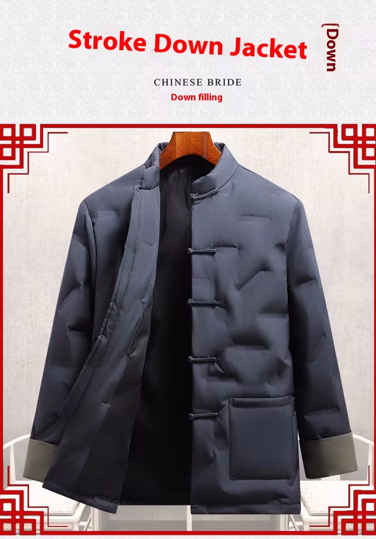 Chinese Tang Costume Down Jacket Chinese Style For Men Fall Winter Coat