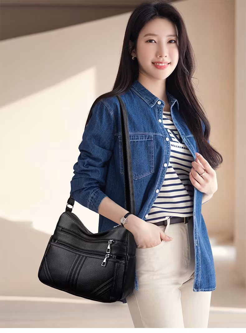 New Soft Leather Textured Crossbody Bag For Middle-aged People Women