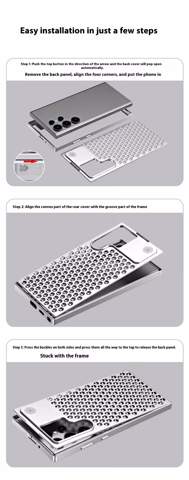 Spring Fastener Magnetic Suction Aluminum Alloy Heat Dissipation S24ultra Phone Case