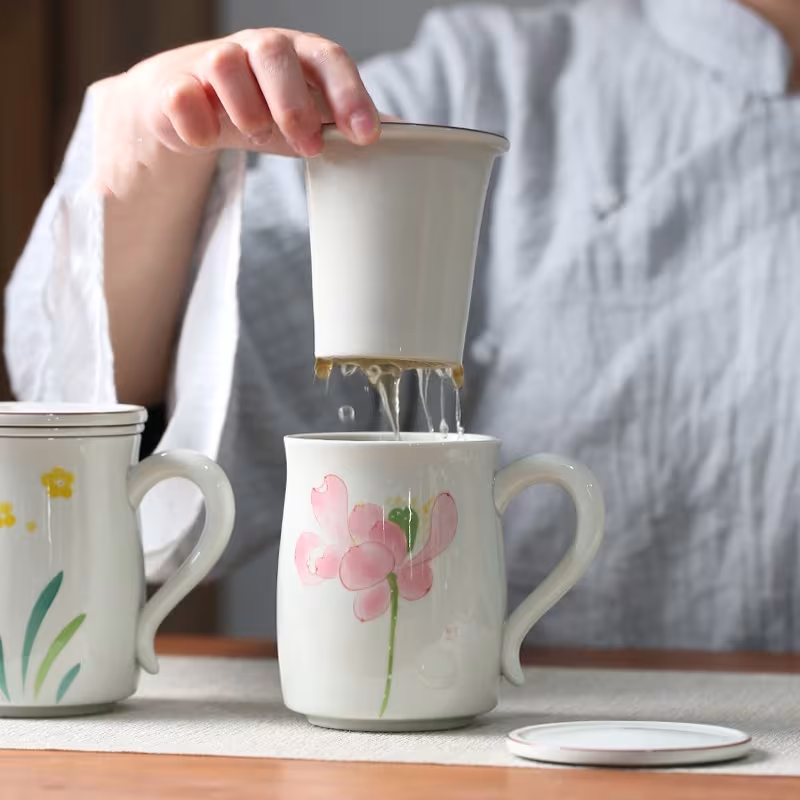 Hand Painted Lotus Underglaze Color Cup Ceramic