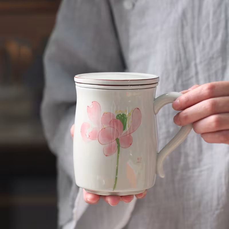Hand Painted Lotus Underglaze Color Cup Ceramic