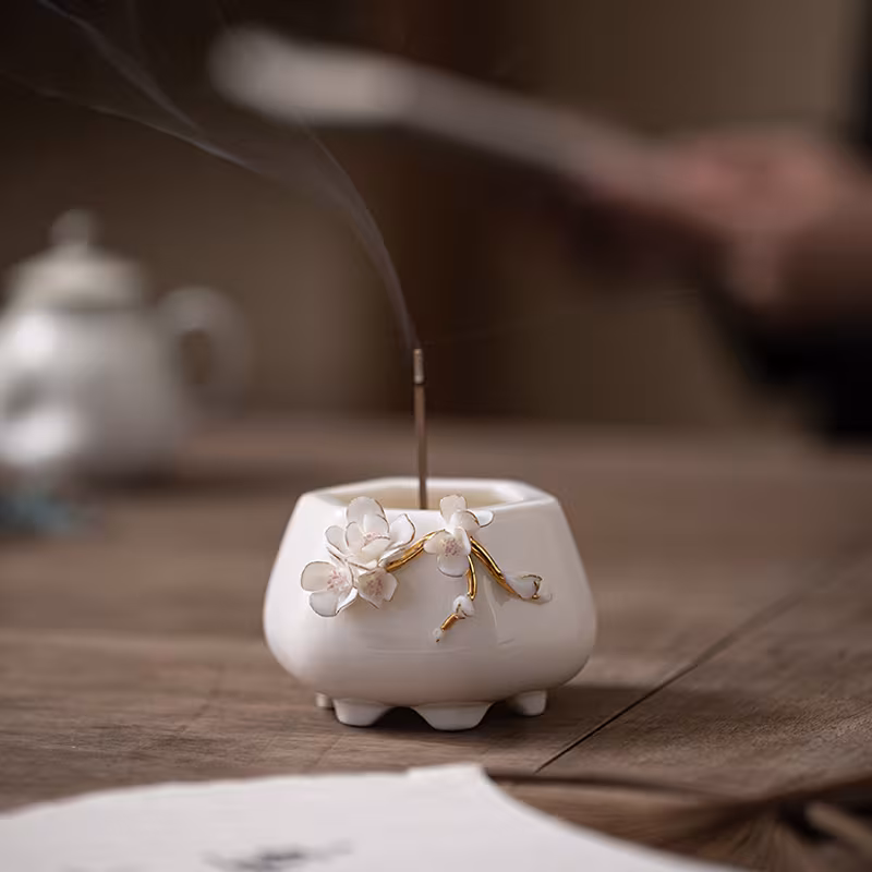 Creative Ceramic Lotus Line Incense Holder Handmade
